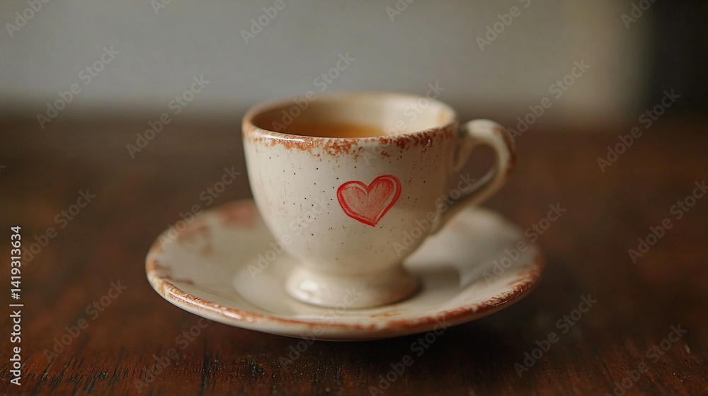 A tiny espresso cup on a saucer with lipstick marks on the rim A tiny espresso cup on a saucer with lipstick marks on the rim
