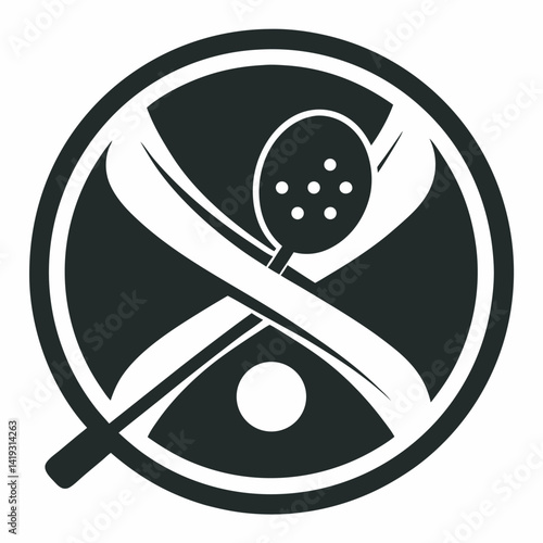 Circular abstract icon with spoon and rounded elements in monochromatic design