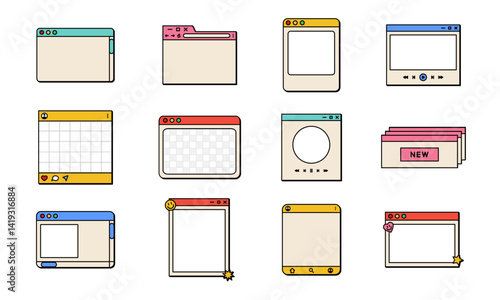 Retro Style User Interface Element Collection, Colorful Decorative UI Element Set