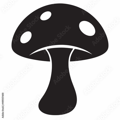 Black and white toadstool mushroom silhouette with spots for graphics design