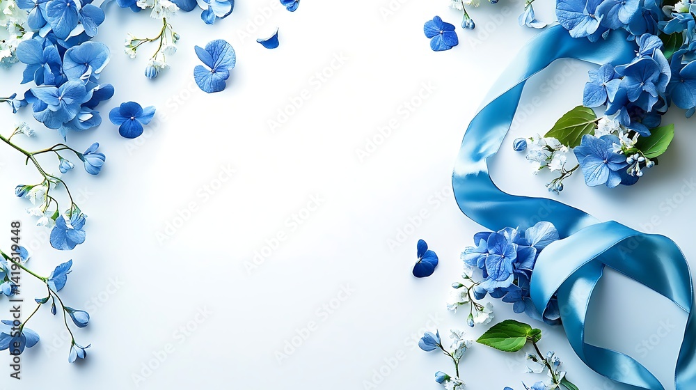 Hydrangea arrangement with ribbon on white. Wedding, invitations, greetings and celebration use Hydrangea arrangement with ribbon on white. Wedding, invitations, greetings and celebration use