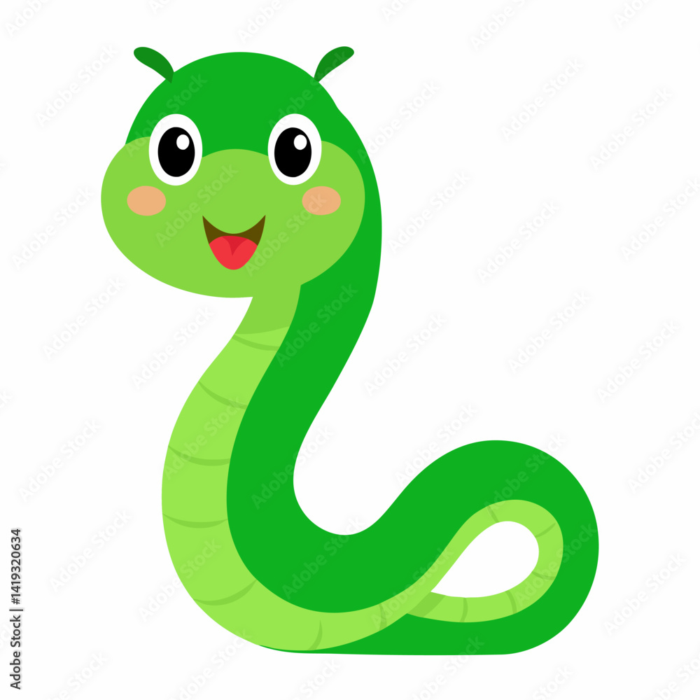 Fototapeta premium snakes happy green carton vector icon on white background