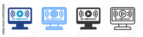 Live Streaming icon set multiple style collection
