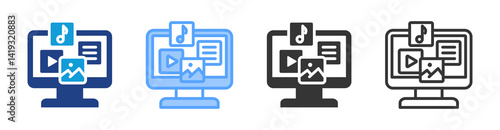 Multimedia icon set multiple style collection