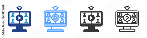 Video Conference icon set multiple style collection