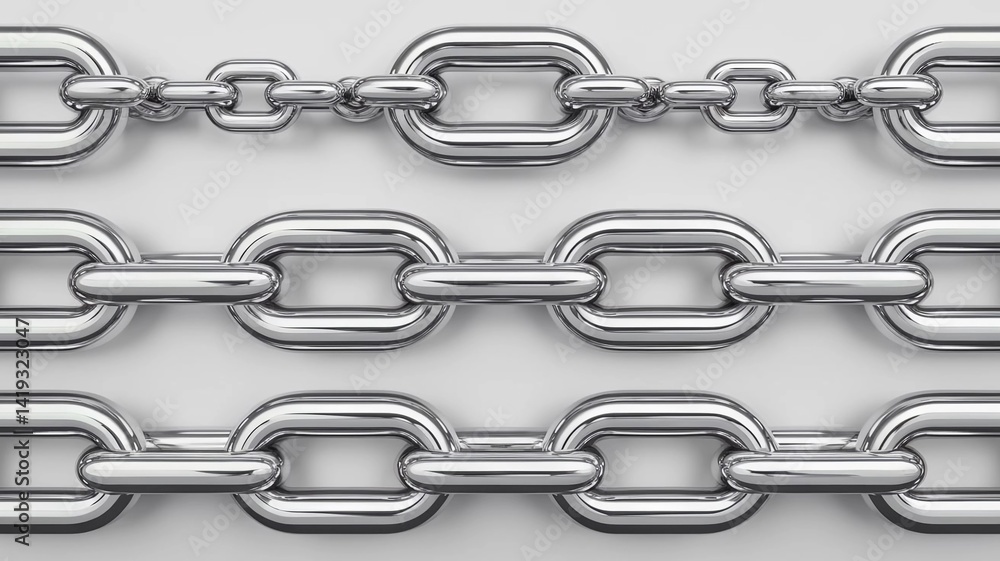 Shiny Metallic Chain Links Closeup, isolated white background Shiny Metallic Chain Links Closeup, isolated white background