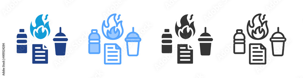 Waste Burning icon set multiple style collection Waste Burning icon set multiple style collection