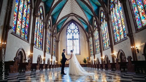 Couple exchanging sacred wedding vows in a stunning church interior  