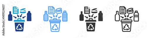 Single Stream Recycling icon set multiple style collection