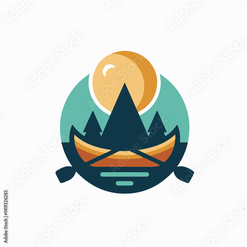 canoe as a simple logo icon minimalis modern, colored vector illustration, isolated on background