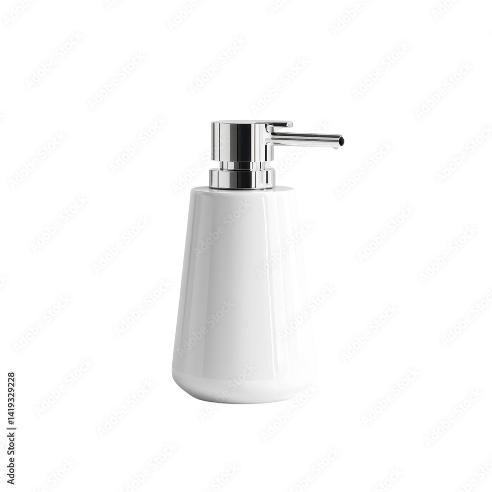 Obraz premium Elegant White Soap Dispenser with Chrome Pump for Modern Bathrooms
