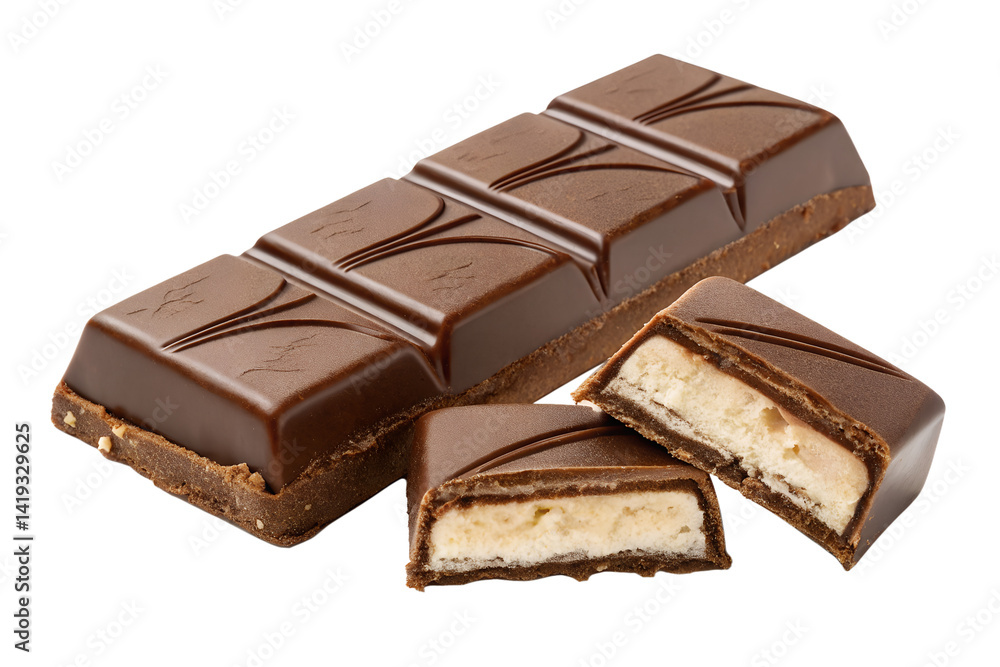 Chocolate bar with creamy filling isolated on transparent background Chocolate bar with creamy filling isolated on transparent background