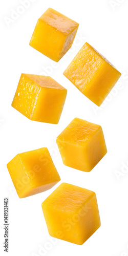 Falling Mango cube isolated on white background