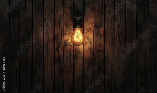 Wallpaper Mural Vintage light bulb glowing against rustic wooden wall background. Torontodigital.ca