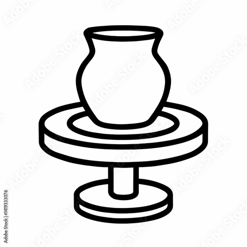 Pottery Wheel Outline with Vase in Minimalistic Style  