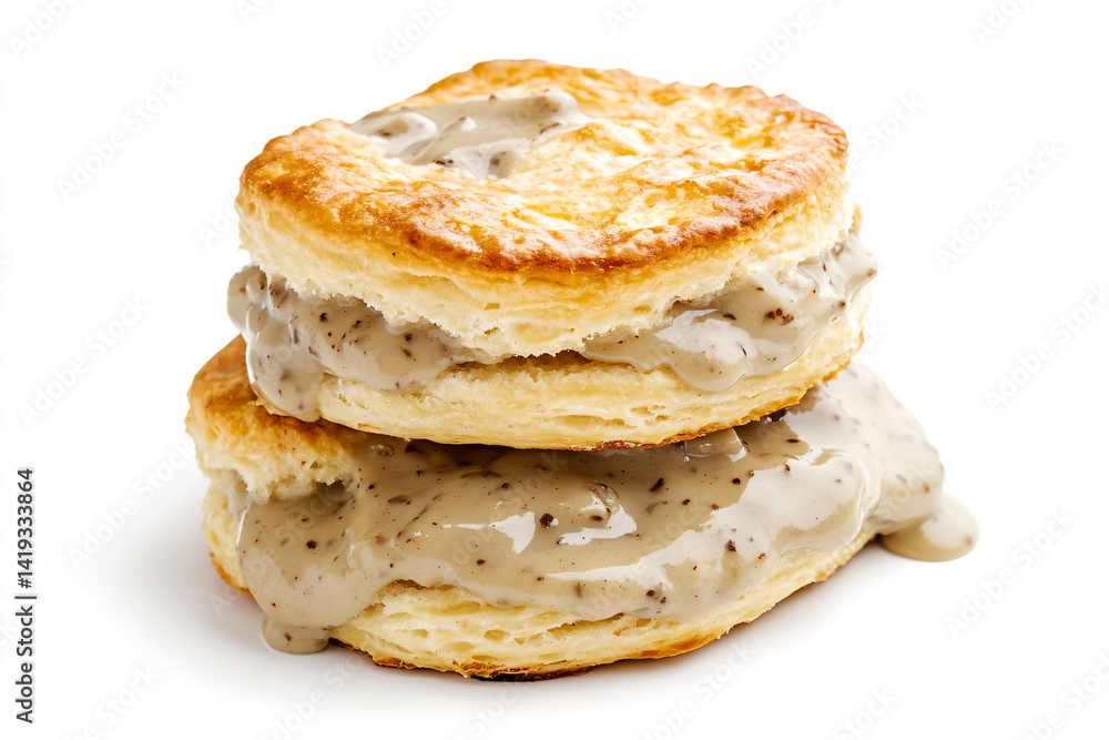 a couple of biscuits with a cream sauce on them a couple of biscuits with a cream sauce on them