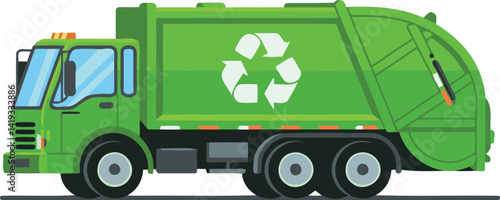 green cartoon recycling garbage truck side view
