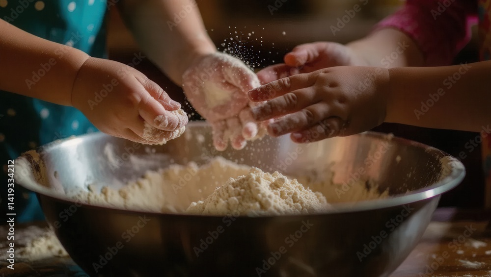 Fototapeta premium Children Baking: Floury Hands in the Bowl