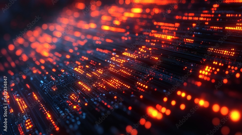 High-tech circuit board overlay with floating data symbols in a digital financial concept background High-tech circuit board overlay with floating data symbols in a digital financial concept background