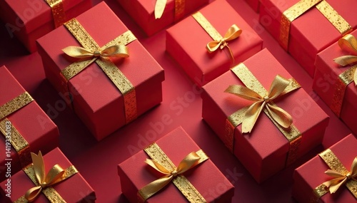 Elegant gift box pattern, gold ribbon accents, texture, decorative, gold