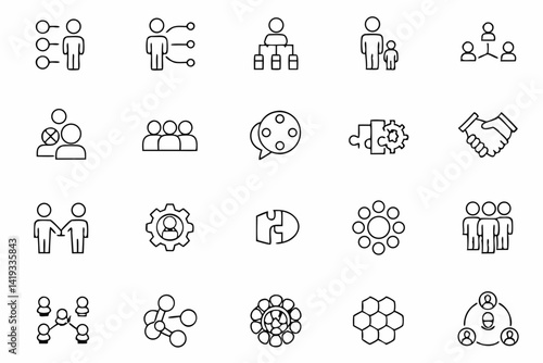 Partnership & Collaboration Line Icons – Blue & Orange Business SVG Symbol Set


