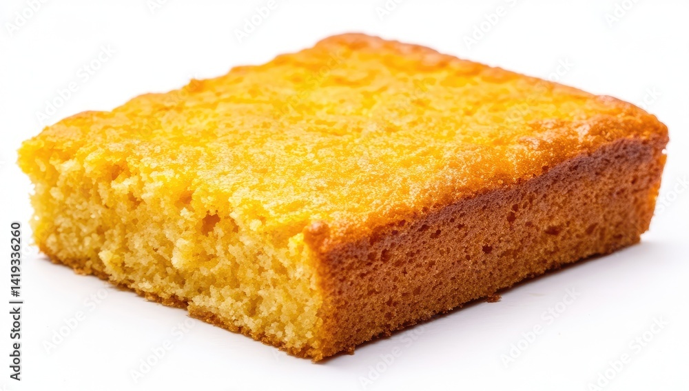 Piece of Cornbread against white background Piece of Cornbread against white background
