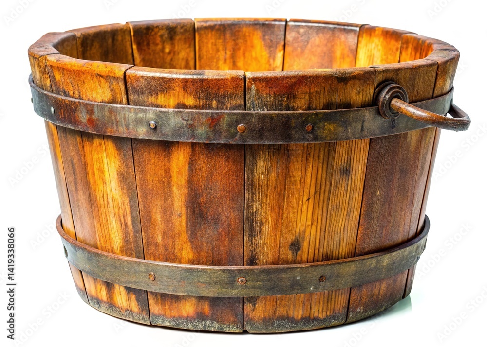 Antique Wooden Water Bucket - Rustic Charm Antique Wooden Water Bucket - Rustic Charm