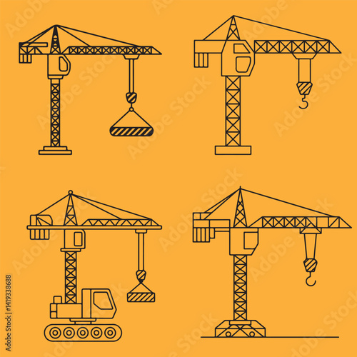  set of construction site with crane vector, 