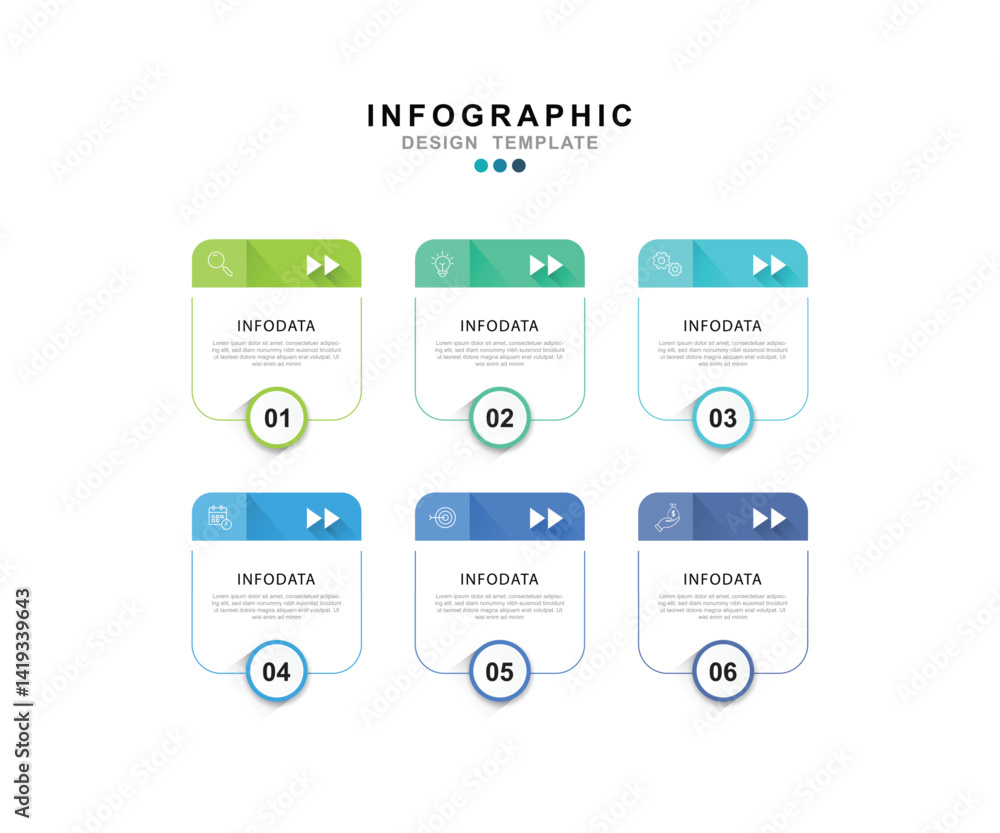 Vector Infographic label design template with icons and 6 options or steps. for your business data. Vector Illustration. Vector Infographic label design template with icons and 6 options or steps. for your business data. Vector Illustration.