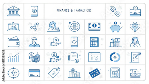 finance and transactions line icons – vector set for banking, payment, and money