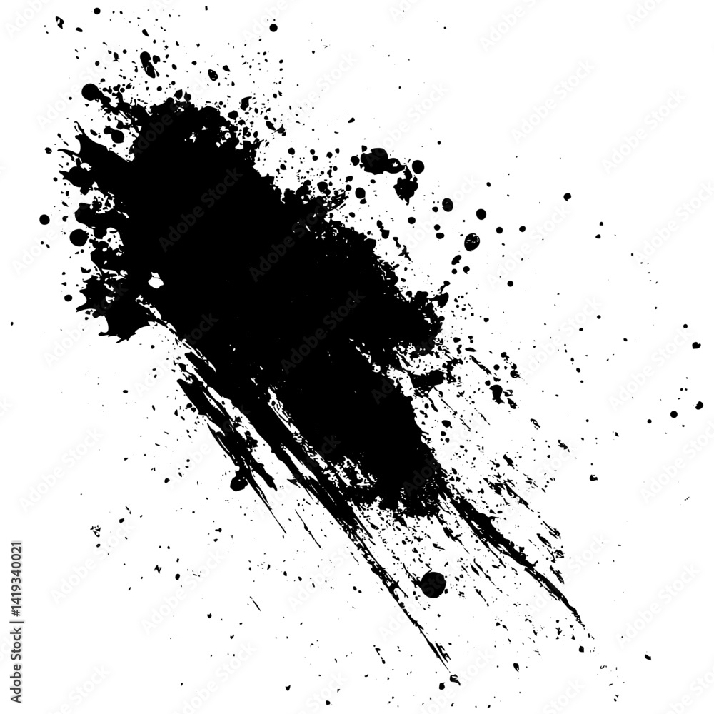 Black ink splash creating a dynamic and artistic design on a white background Black ink splash creating a dynamic and artistic design on a white background