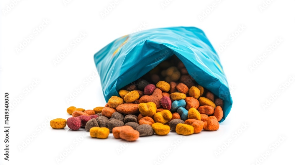 Colorful candy spilling out of a blue bag. The vibrant hues attract attention and evoke sweetness. Perfect for candy lovers and sweet treat enthusiasts. Generative AI