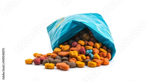 Obraz na płótnie Colorful candy spilling out of a blue bag. The vibrant hues attract attention and evoke sweetness. Perfect for candy lovers and sweet treat enthusiasts. Generative AI w salonie