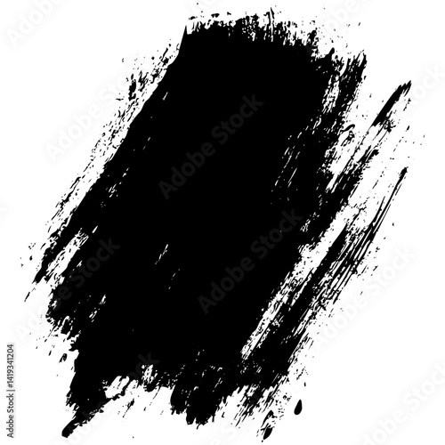 Black abstract paint splash against a white background showcasing artistic texture and movement