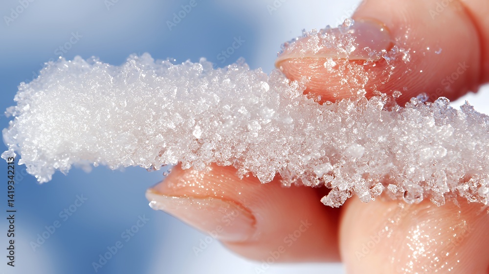 Fototapeta premium Close up snow crystals on a fingertip