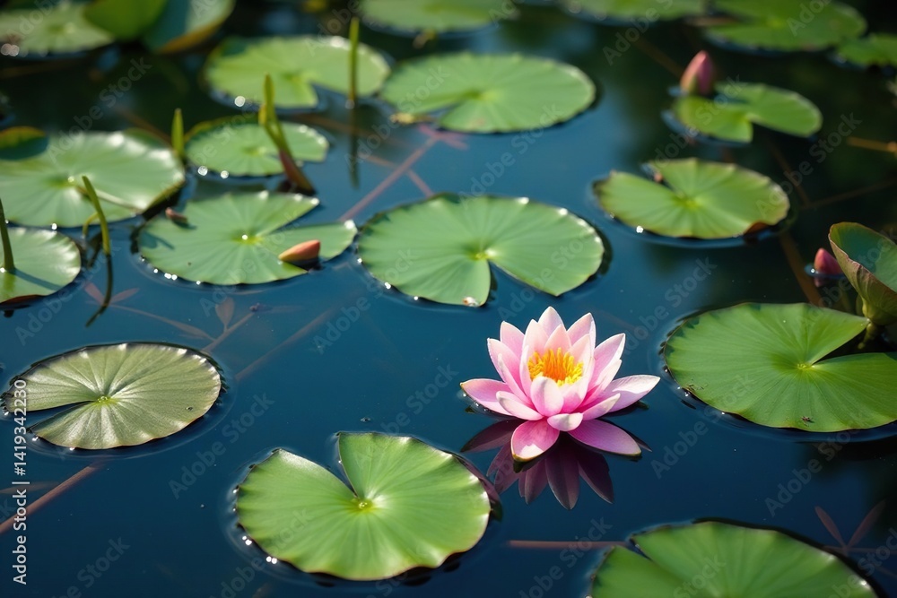 Water lilies and other aquatic plants form a natural floral pattern on the lake's surface, design, pond Water lilies and other aquatic plants form a natural floral pattern on the lake's surface, design, pond