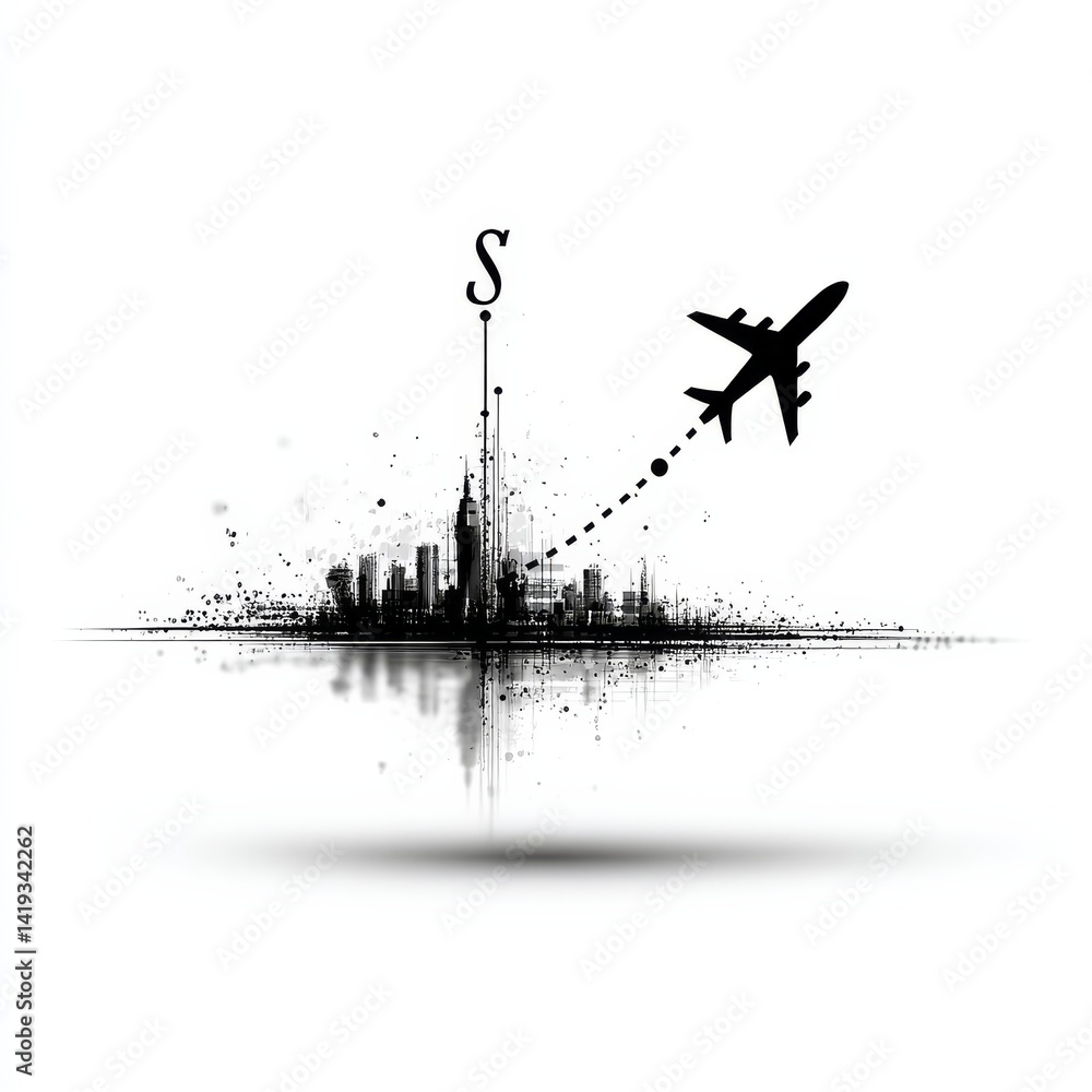 City Departure: An Airplane Soars Above the Skyline, Embarking on a Journey from the Urban Landscape
