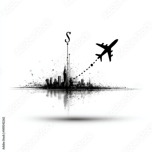 Obraz na płótnie City Departure: An Airplane Soars Above the Skyline, Embarking on a Journey from the Urban Landscape w salonie