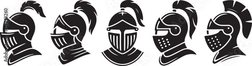 Silhouette vector illustration of knight helmets, representing medieval, warrior, and historical themes in design