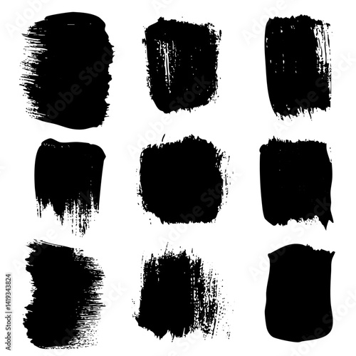 Various black paint strokes arranged in a grid pattern showcasing artistic textures