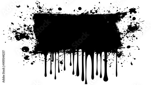 Creative black paint splash with drips artistically filling empty space