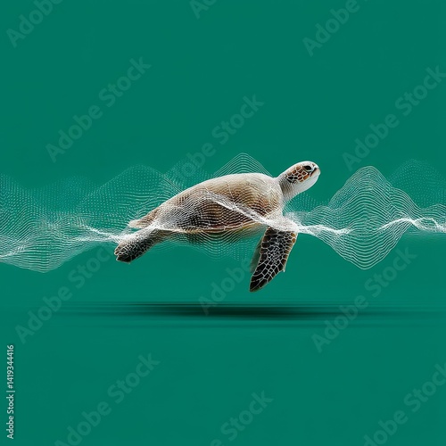 Obraz na płótnie Sea Turtle in the Ocean with Abstract Waves, Conservation and Marine Wildlife Awareness Theme w salonie
