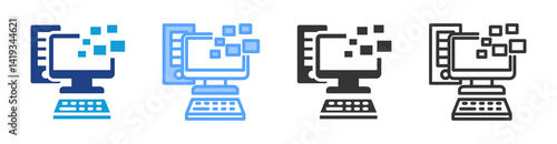 Line Coding icon set multiple style collection