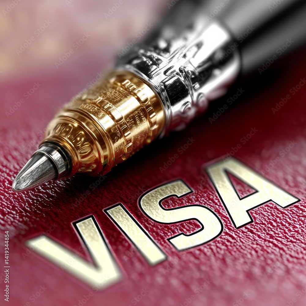 VISA Card with Pen - Travel and Financial Concept, Macro Shot of Banking and Travel Symbol