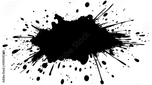 Black ink splash creates a striking pattern on white background