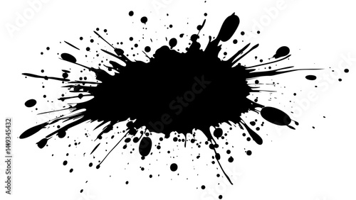 Splash of black paint on a white background demonstrates artistic expression and creativity