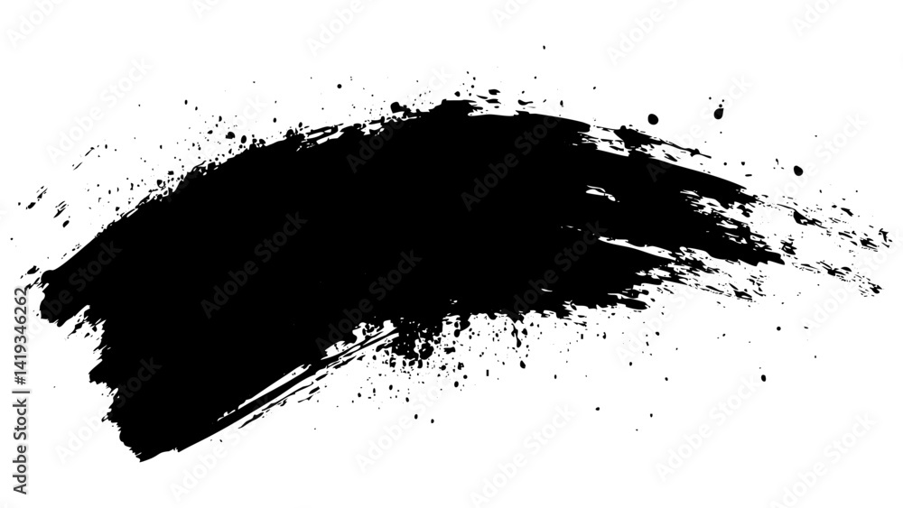 Bold black paint stroke creating a dramatic artistic effect on a white canvas background Bold black paint stroke creating a dramatic artistic effect on a white canvas background