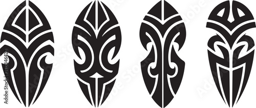 Skateboarder Tattoo Silhouette Vector Set with Sport Style Icons in Black Minimal Style