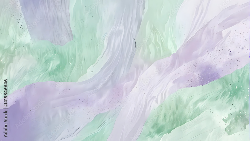 Fototapeta premium Abstract watercolor background with soft pastel gradients blending mint green and lavender, subtle paper grain texture for minimalist wedding invitations or digital art