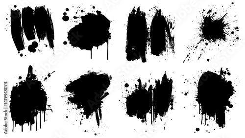 Black paint splashes and strokes suitable for design and artistic projects